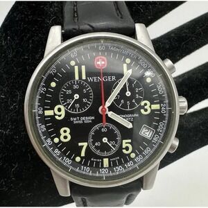 Vintage WENGER Commando Chrono SMT Design 536.0765 Black Men's Watch Black Band
